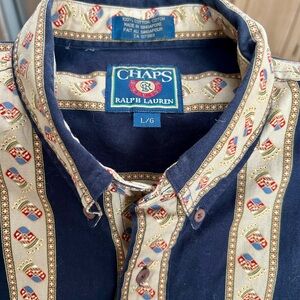 Ralph Lauren Chaps Retro Navy and Cream Men's Shirt Size L